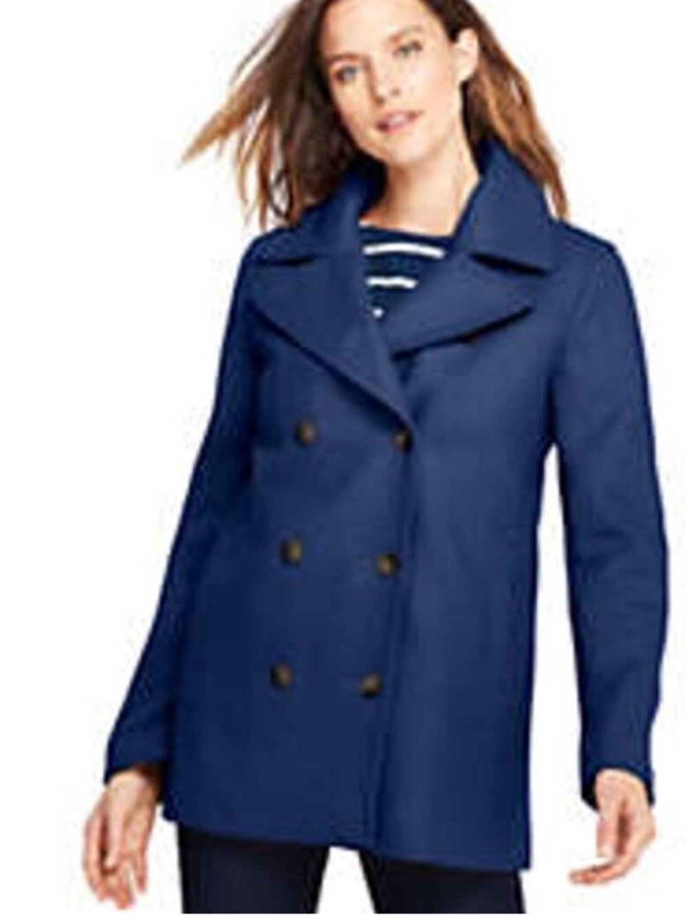 Lands End Wool blend double breasted pea coat nautical preppy sz 26w